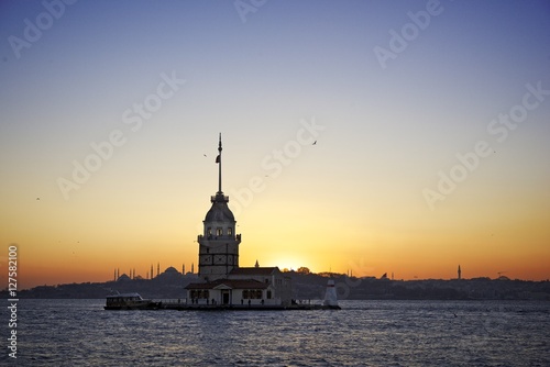 Maiden's Tower of the Istanbul with sunset by long exposure shot