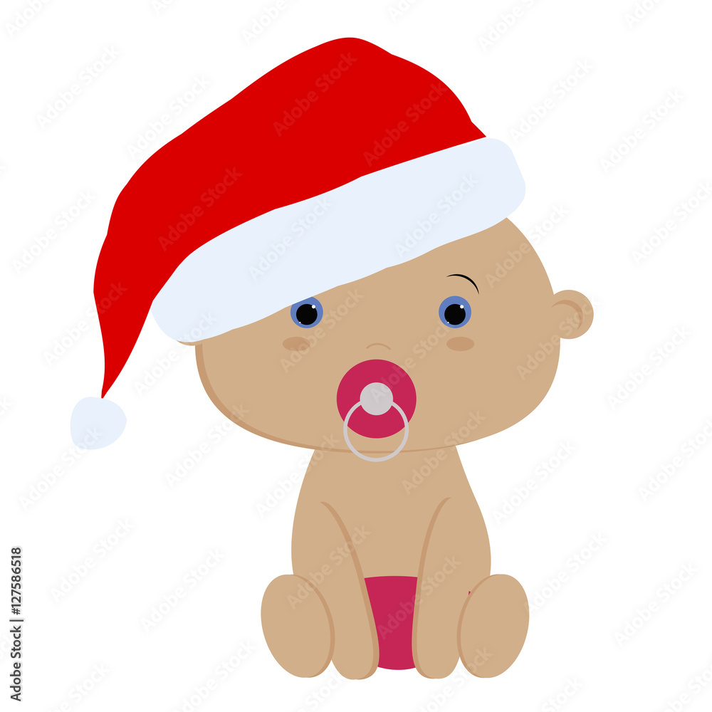 icon color cute baby girl in Santa hat on white background. icon color cute baby girl in Santa hat on white background.