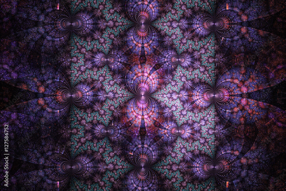 Fantasy mechanism. Abstract figures on black background. Computer-generated fractal in blue, rose and violet colors. Fantasy mechanism. Abstract figures on black background. Computer-generated fractal in blue, rose and violet colors.