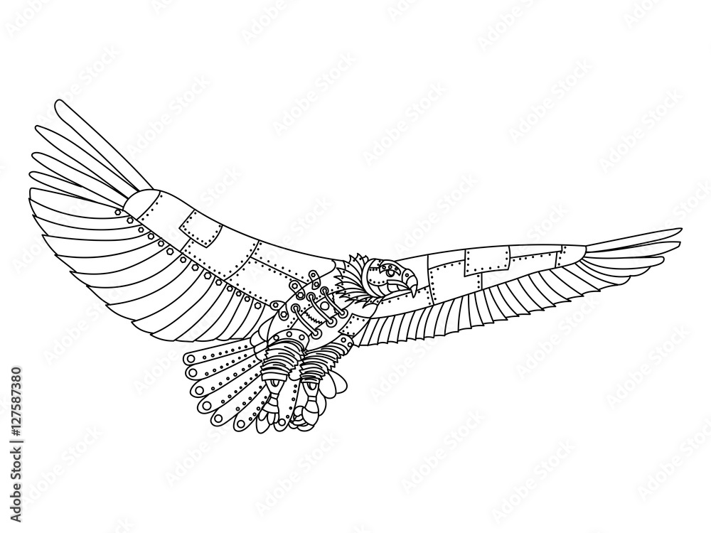 Fototapeta premium Steampunk style eagle coloring book vector