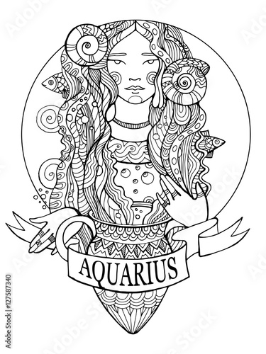 Aquarius zodiac sign coloring book vector