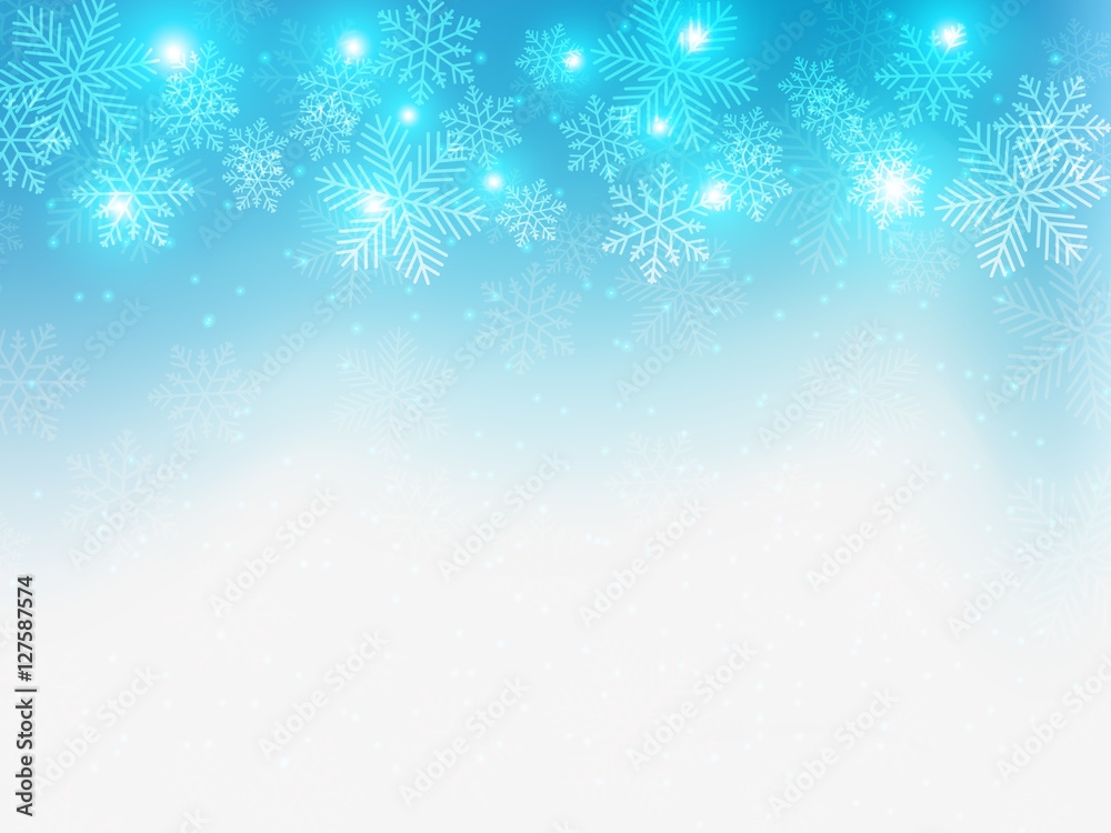 Christmas background with blue and white snowflakes in various styles. Abstract Vector Illustration. Christmas background with blue and white snowflakes in various styles. Abstract Vector Illustration.