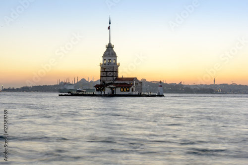 Maiden's Tower with sunset on Istanbul bosphorus with long exposure shot © murattellioglu