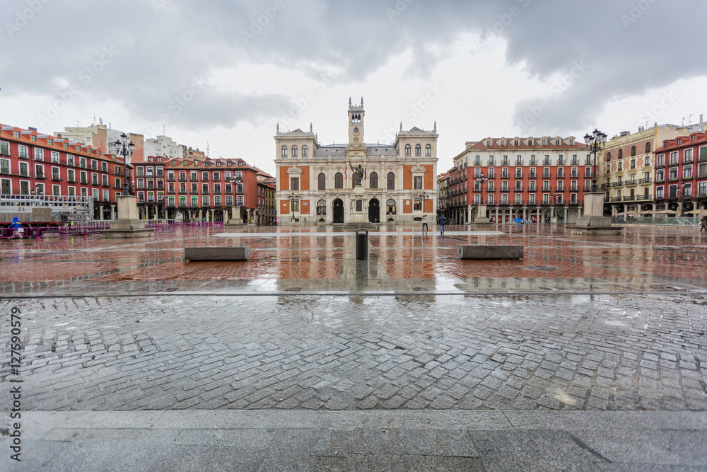 The Plaza Mayor of Valladolid, with the reflections of the rain