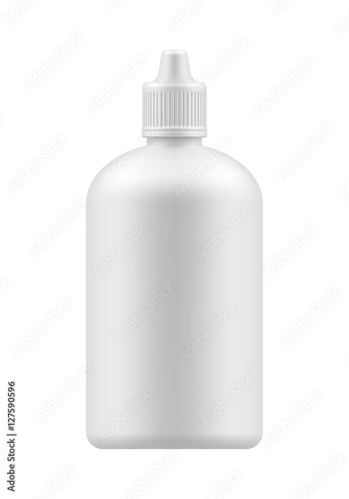 Vector blank bottle with cap. Closed white medical container - 3d object for design. Plastic packing realistic template. Mockup packaging. Medicine Eye Wash Bottles. Liquid lens Vector blank bottle with cap. Closed white medical container - 3d object for design. Plastic packing realistic template. Mockup packaging. Medicine Eye Wash Bottles. Liquid lens