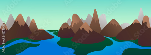 Beautiful flat landscape of a mountain chain. Seamless banner fo