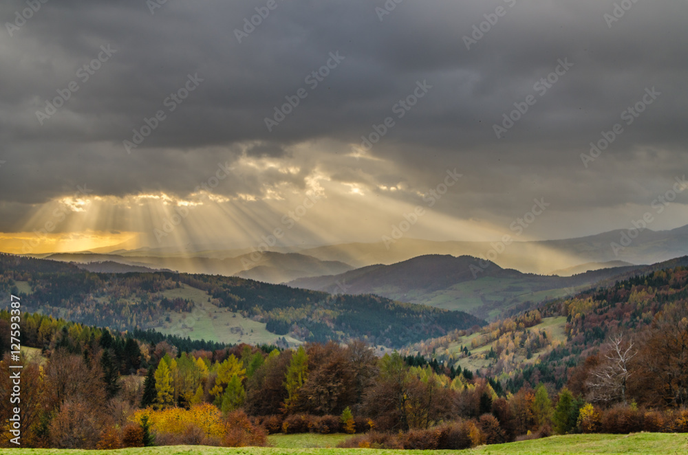 Zachód słońca z Bacówki nad Wierchomlą,Beskid Sądecki,małopolska.