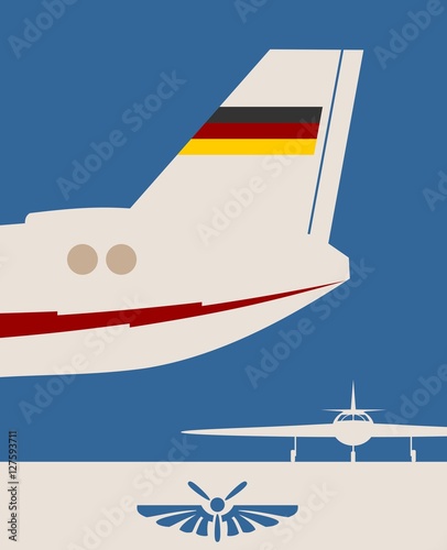 Vertical banner with the image of an airplane tail. Air company logo. Germany flag as backdrop