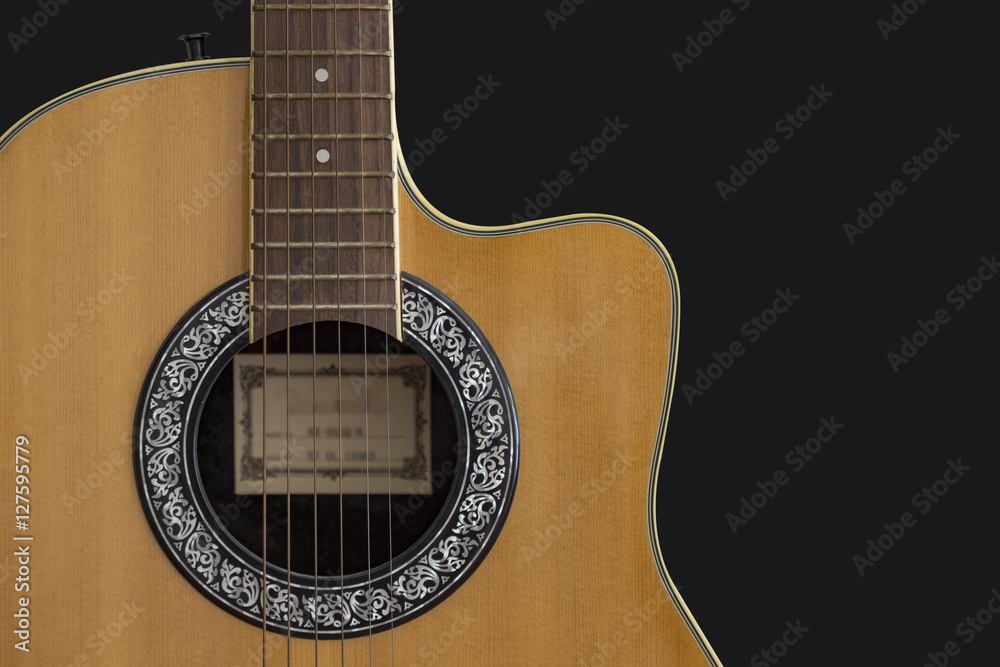 Acoustic Guitar partial on isolated background.