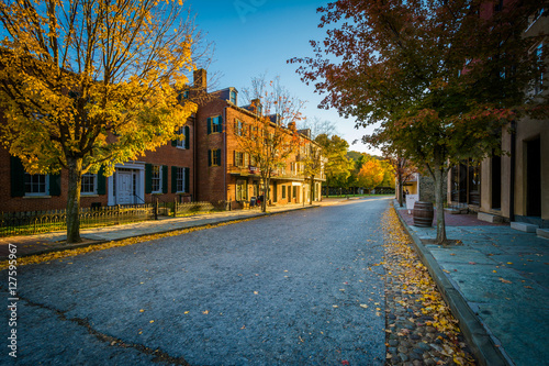 Autumn color and buildings on Shenandoah Street, in Harpers Ferr © jonbilous