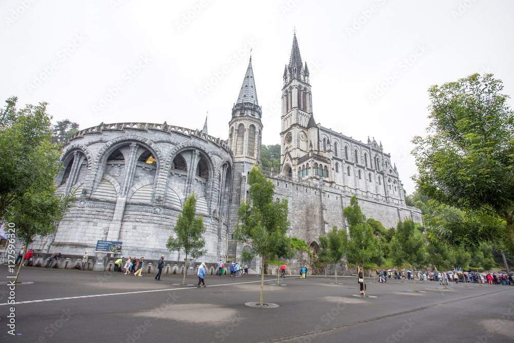 LOURDES, FRANCE - JUNE 10, 2016: Notre Dame du Rosaire de Lourdes (Basilica of our Lady of the Rosary) the roman Catholic church in Lourdes, France, in June 10, 2016