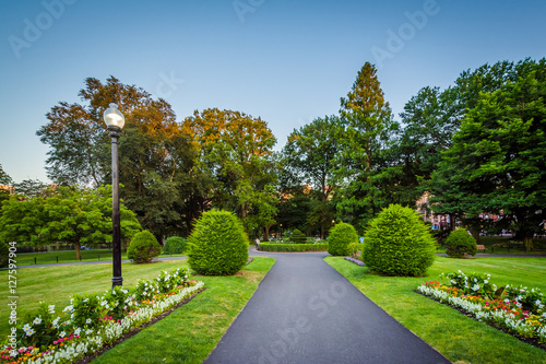 Fototapeta Naklejka Na Ścianę i Meble -  Walkway and gardens at the Boston Public Garden, in Boston, Mass