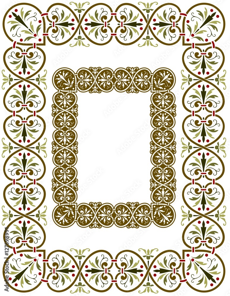 Antique European border design with frills and flourishes Antique European border design with frills and flourishes