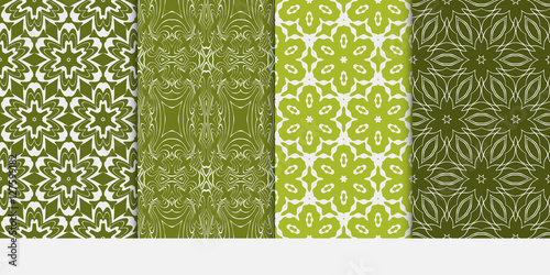 Floral ornament. Set of seamless pattern. Vector illustration. For fashion design, wallpaper, invitation. Olive Color