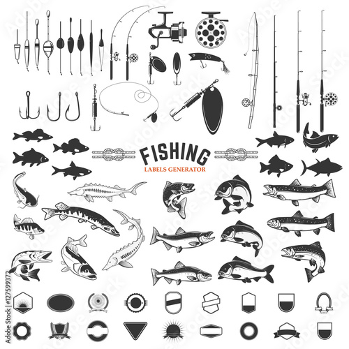Fototapeta set of Fishing labels design elements