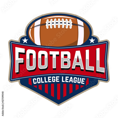 Football college league. Emblem template with football ball. Rugby.  Design element for logo, label, design. Vector illustration.