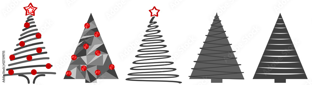 Tannenbäume in Grau mit Weihnachtsdekoration Abstrakte Grafik Tannenbäume in Grau mit Weihnachtsdekoration Abstrakte Grafik
