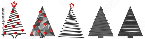 Tannenbäume in Grau mit Weihnachtsdekoration Abstrakte Grafik