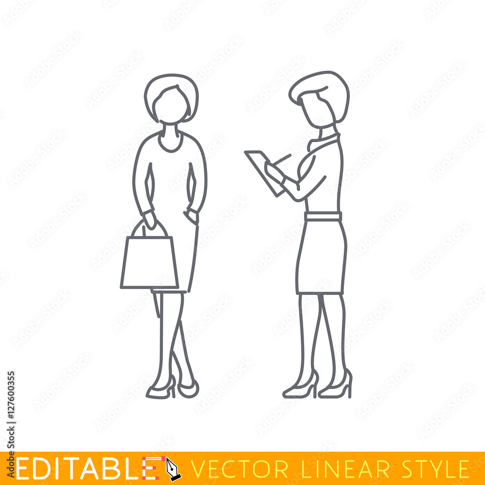 Interview with the buyer. Editable outline sketch icon. Stock vector illustration. Interview with the buyer. Editable outline sketch icon. Stock vector illustration.