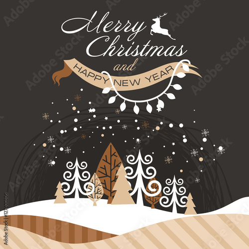 a holiday poster with the image of a beautiful Christmas forest. vector winter landscape