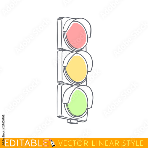Traffic light. Editable outline sketch. Stock vector illustration.