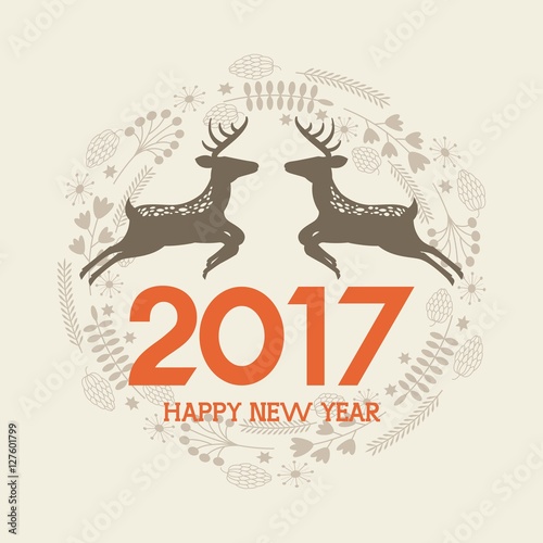 happy new year 2017 card with decorative christmas icons. colorful design. vector illustration