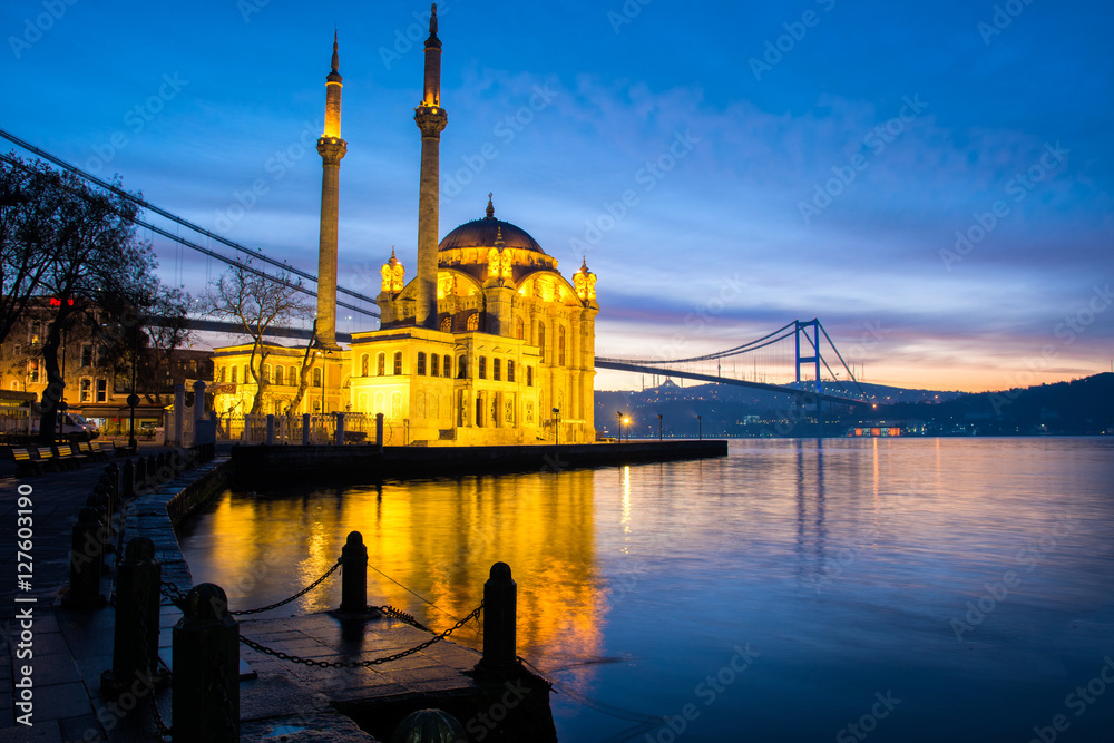 amazing sunset at ortakoy mosque, istanbul