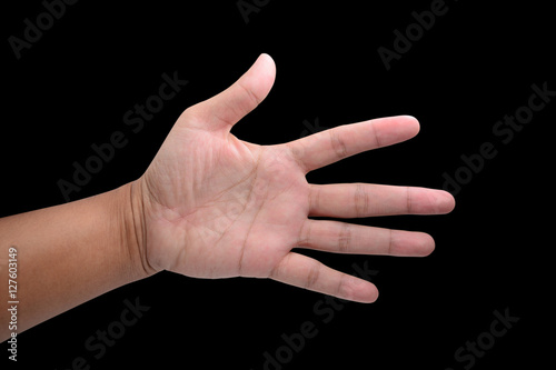 man's hand isolated on black background