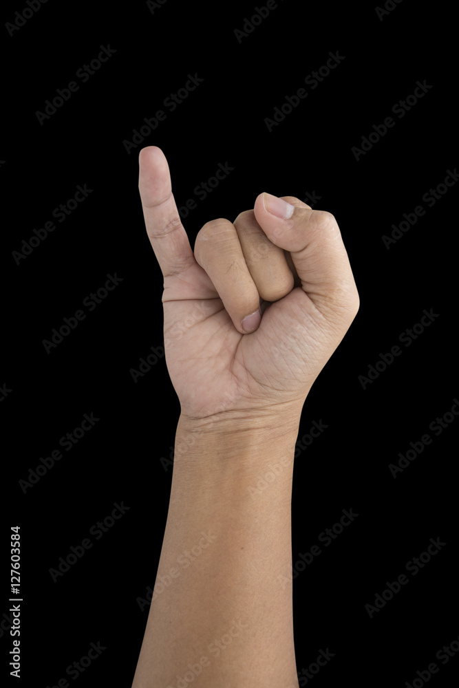 Man making a pinkie symbol of promise isolated on black Man making a pinkie symbol of promise isolated on black