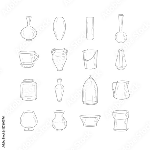 Set pots. Hand drawing. Style sketch. Vector illustration.