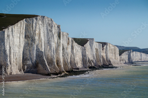 Seven Sisters White Chalk Cliffs from Cuckmere Haven, Sussex, England. photo