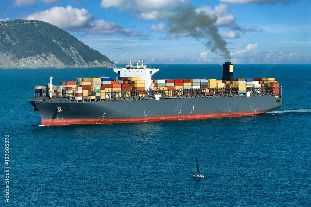 Aerial view of a Cargo ship