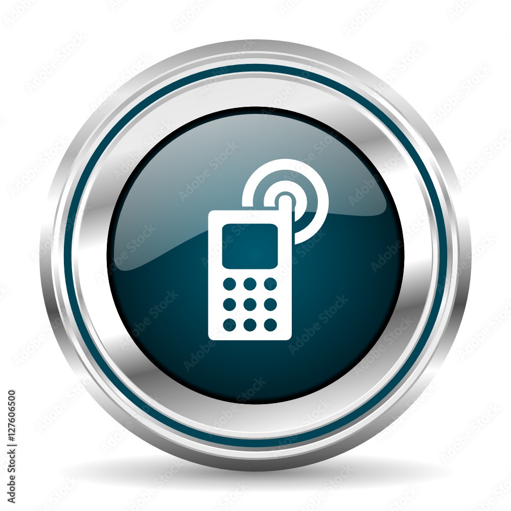 Round silver phone metallic vector icon. Round silver phone metallic vector icon.