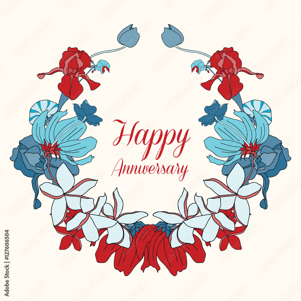 happy anniversary flower vector greeting card Stock Vector | Adobe Stock
