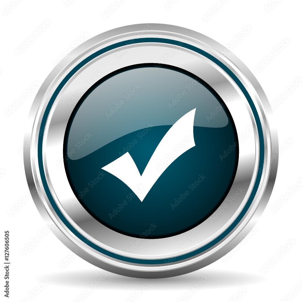 Round silver check metallic vector icon. Round silver check metallic vector icon.