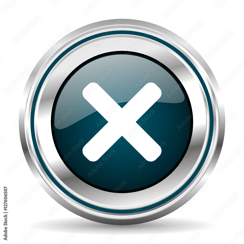 Round silver cancel metallic vector icon. Round silver cancel metallic vector icon.