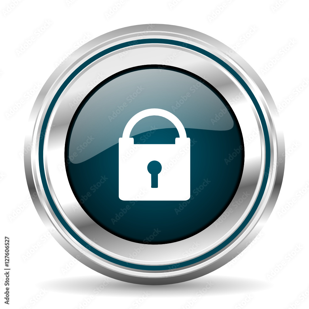 Round silver padlock metallic vector icon. Round silver padlock metallic vector icon.