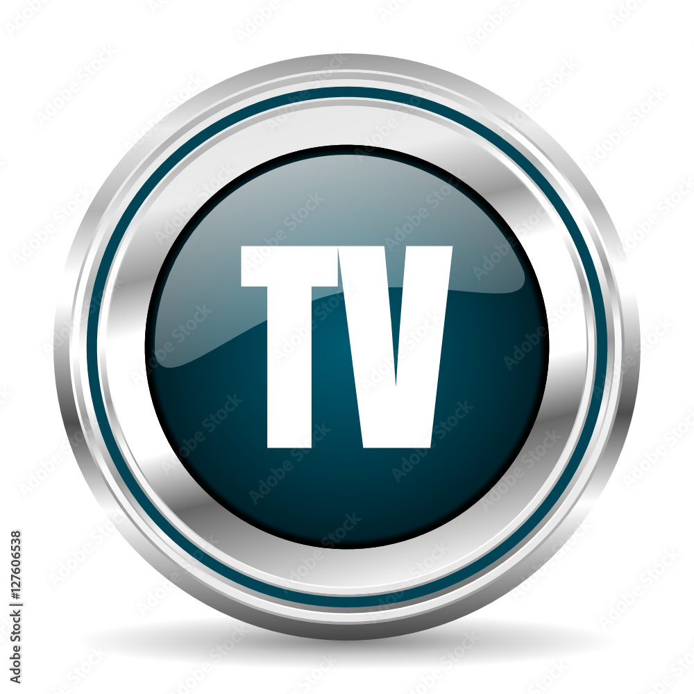 Round silver tv metallic vector icon. Round silver tv metallic vector icon.