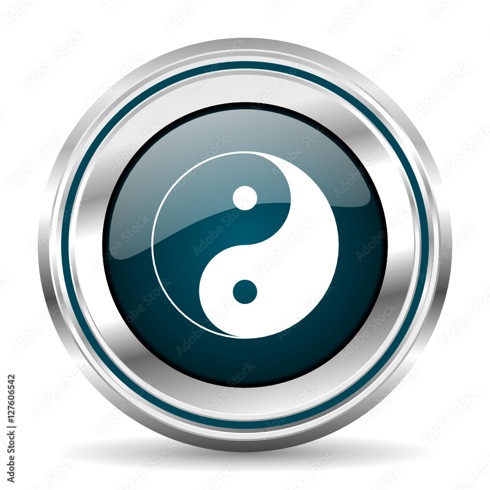 Round silver ying yang metallic vector icon. Round silver ying yang metallic vector icon.