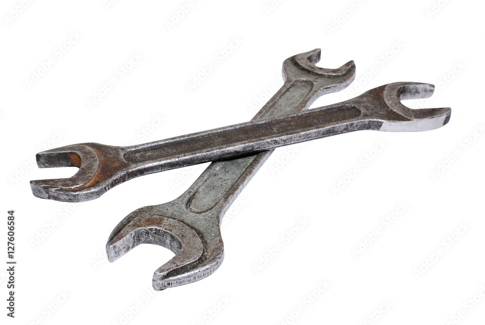 Old spanners isolated on white background Old spanners isolated on white background