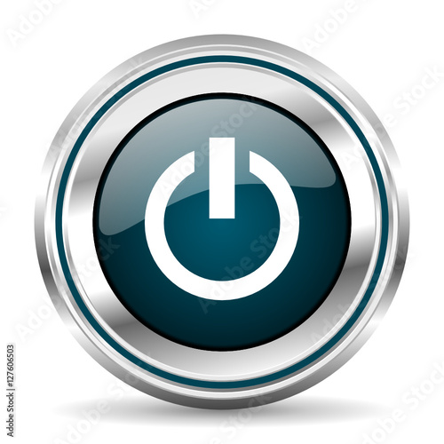 Round silver power metallic vector icon.