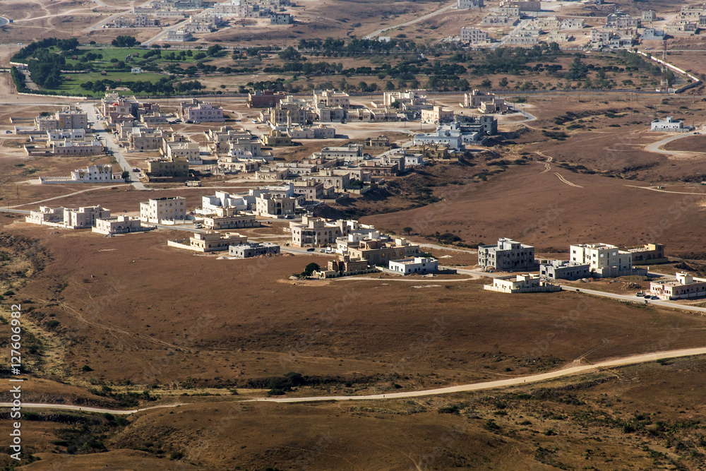 Aerial View over city Taqah Sultanate Oman region Dhofar Salalah 2