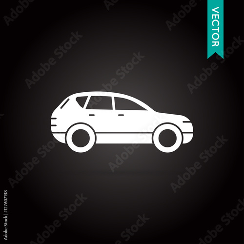 Car Icon Vector White on Black