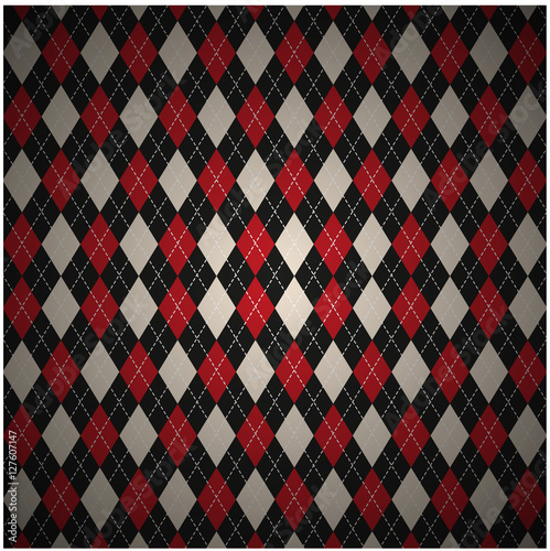 Background of the lozenges in the Scottish style. The pattern of white, red and black diamonds with a diagonal seam