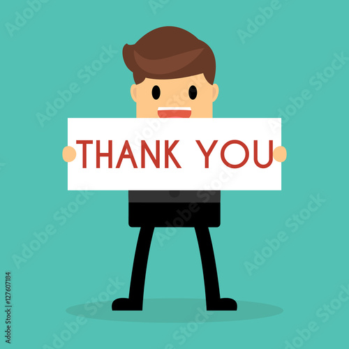 Businessman hands holding Thank on paper , Business concept.