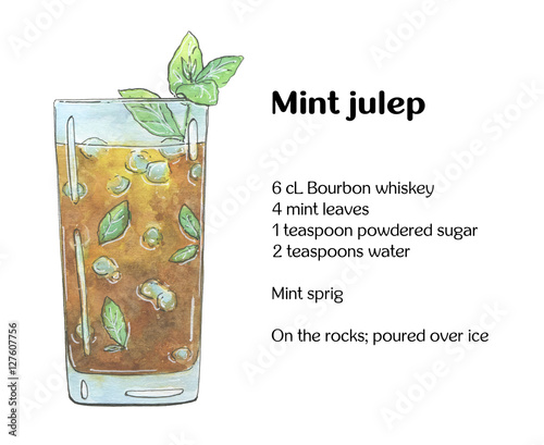 Φωτογραφία hand drawn watercolor cocktail Mint julep on white background