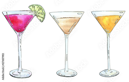 hand drawn set of watercolor cocktails Alexander Between the She