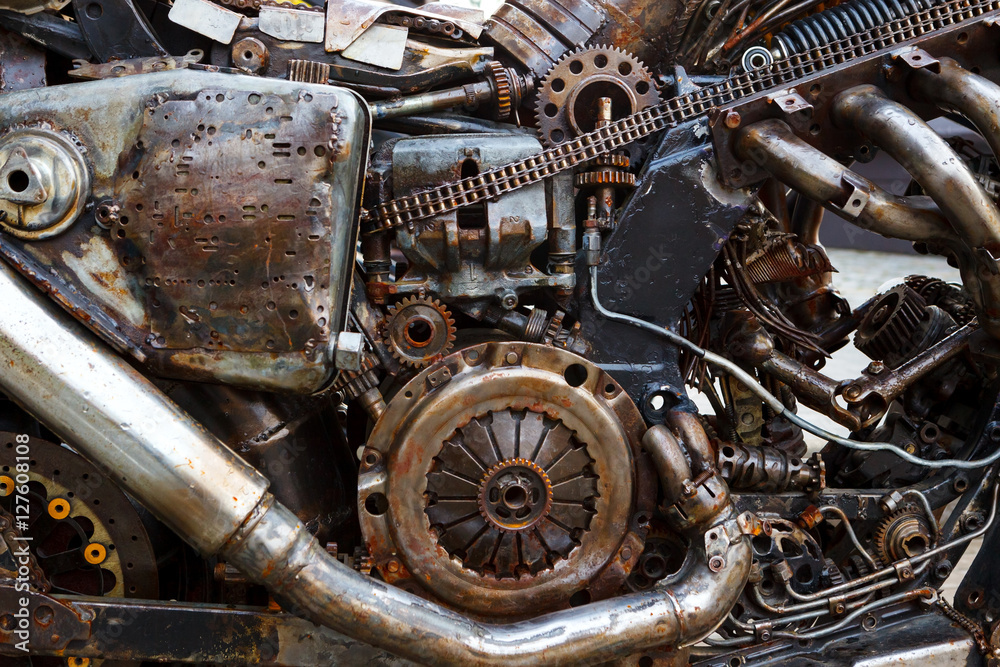 arrangement of old, rusty parts car. Fantastic rusty mechanism