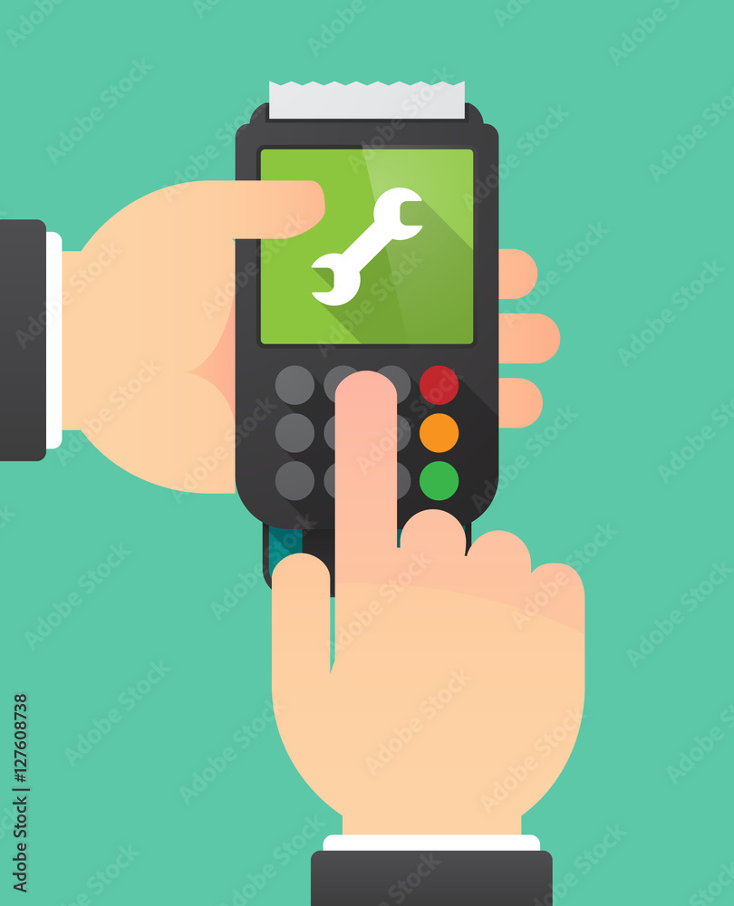 Hands with a dataphone with a wrench Hands with a dataphone with a wrench