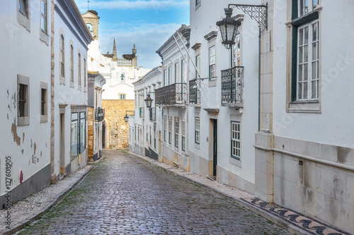 View of street in the old town Faro. © sergojpg